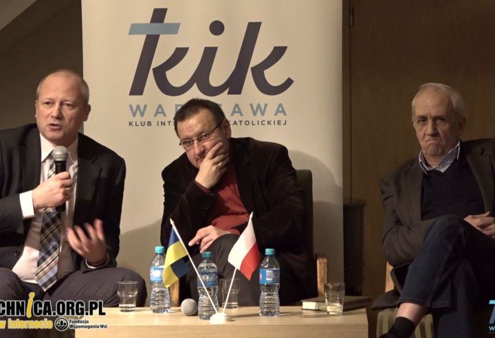 dr hab. Roman Wysocki, prof. Jan Pisuliński, prof. Andrzej Friszke, Spotkanie z okazji 100-lecia niepodległego państwa ukraińskiego